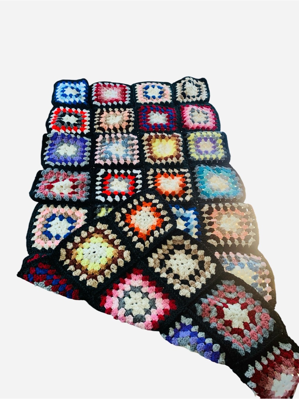 Vintage Granny Square Handmade Multicolor Crochet Granny Square Blanket